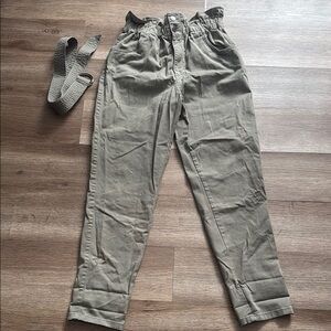 Garage Olive Green Paperbag Waist Pants